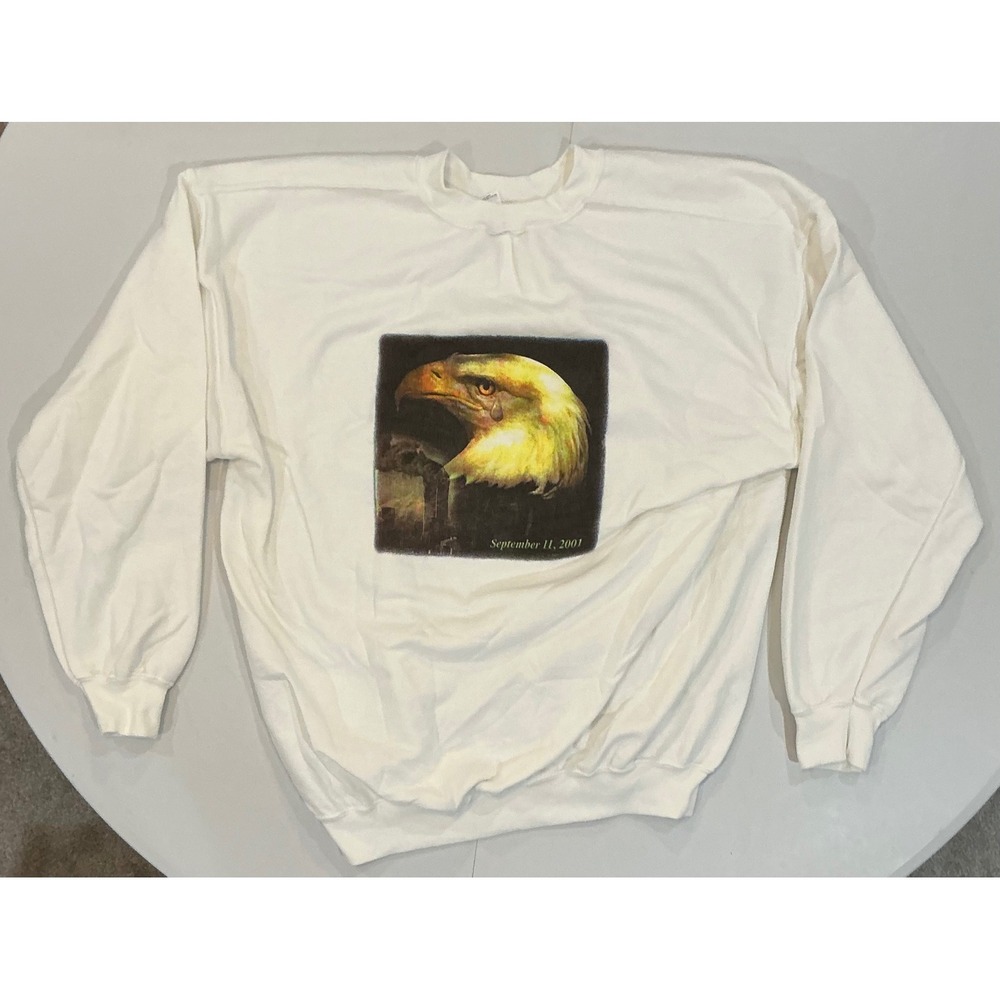 Y2K VTG 9/11 MemorialUnited We Stand Eagle Crewneck Sweatshirt Mens XL White